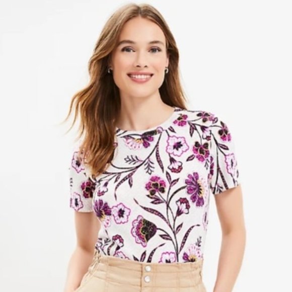 LOFT Tops - LOFT Botanical Everyday Crew Tee, Size XL, NWT